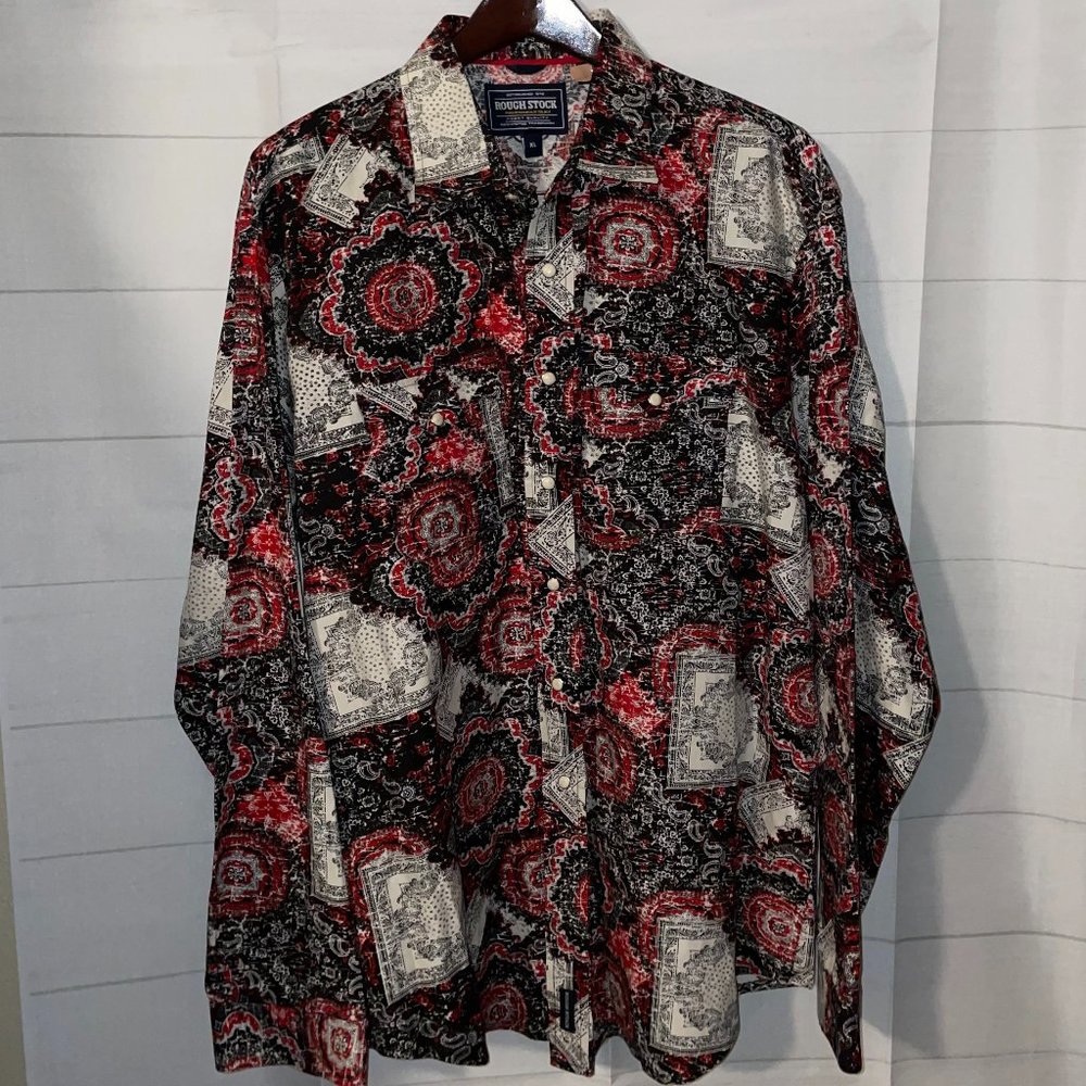 Panhandle Rough Stock XL Long Sleeve Red Pearl Snap Shirt